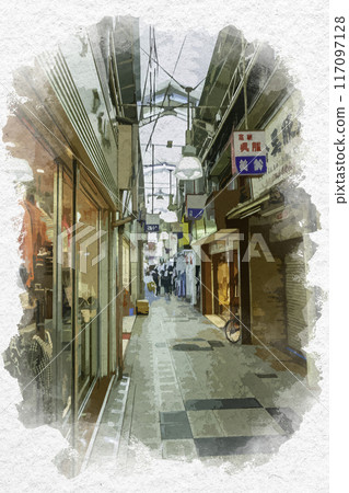 水彩風格鶴橋 鶴橋商店街 大阪府大阪市 水彩風格鶴橋 鶴橋商店街 大阪府大阪市 117097128