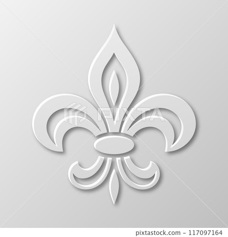 Vector Realistic Paper 3d Fleur De Lis Closeup on White Background. Heraldic Lily Sign, Vector Illustration 117097164