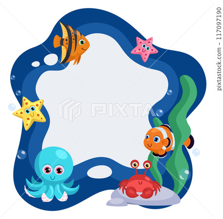 Underwater fauna frame. Cartoon sea animals border 117097190
