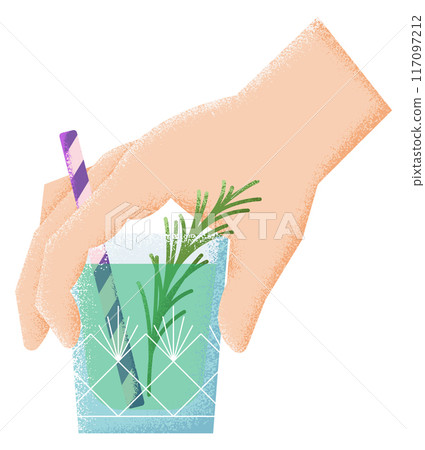 Cocktail glass in human hand. Summer fresh drink 117097212