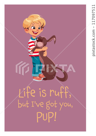 Vector happy smiling boy and dog 117097511