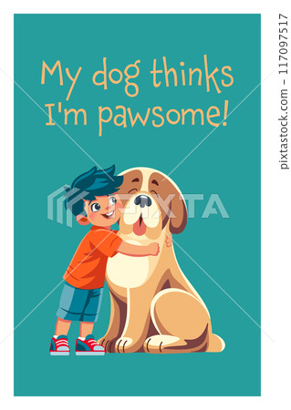 Vector happy smiling boy and dog 117097517