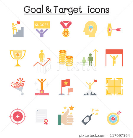 Goal and target icon set flat color style 117097564