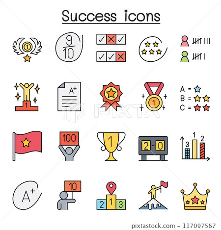 Success icons set in color line style Success icons set in color line style 117097567