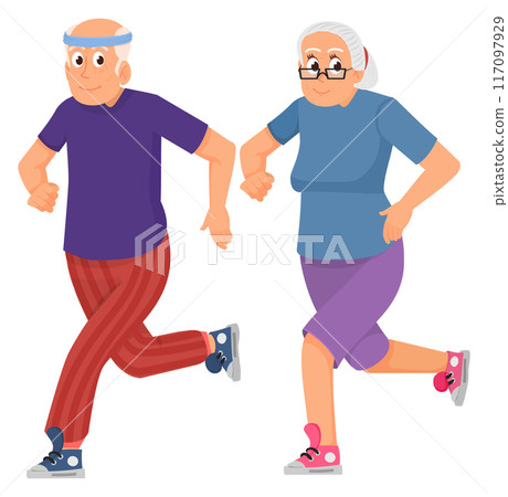 Old man and woman jogging together. Senior active lifestyle 117097929