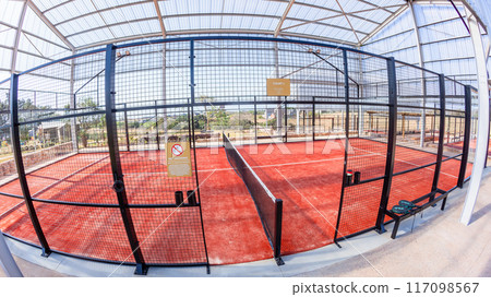 Padel Tennis Game Outdoor Courts Blue Sky Padel Tennis Game Outdoor Courts Blue Sky 117098567