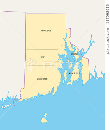 Rhode Island, U.S. state, subdivided into 5 counties, political map with borders and county names. State in the New England region of Northeastern United States nicknamed Ocean State and Little Rhody. 117098916