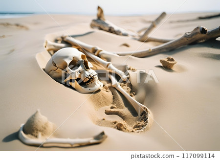 埋在沙漠沙裡的人骨 117099114