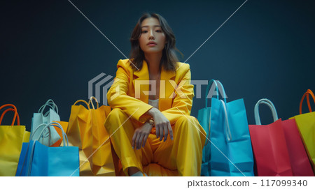 購物時提著許多購物袋的女人 117099340