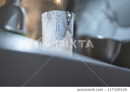 A glass of drinking yogurt 117100326