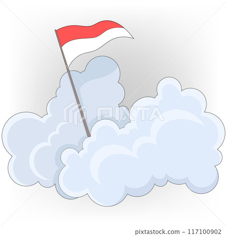 the red and white Indonesian national flag fluttering among the clouds the red and white Indonesian national flag fluttering among the clouds 117100902