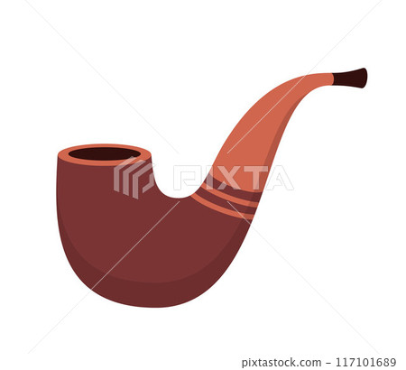 Tobacco Pipe Vintage Wooden Smoker Device Vector. Smoking Tobacco Luxury Device For Adults. Retro Tradition Accessory For Fuming And Relaxation Time. Vector Illustration. 117101689