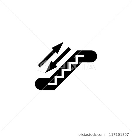 Modern black escalator icon with dynamic arrows. Ideal for navigation and direction indicators 117101897