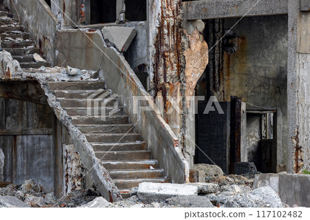 Old concrete stairs on Gunkanjima Old concrete stairs on Gunkanjima 117102482