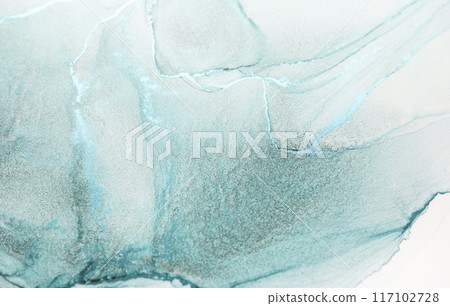An abstract watercolor painting featuring a tranquil blend of aqua, blue, and white hues. The swirling patterns create a calming and ethereal effect An abstract watercolor painting featuring a tranquil blend of aqua, blue, and white hues. The swirling patterns create a calming and ethereal effect 117102728