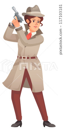 Professional woman detective hold gun. Female inspector Professional woman detective hold gun. Female inspector 117103181