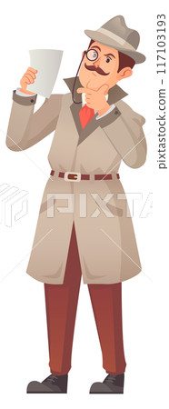 Detective inspecting paper document. Crime evidence research Detective inspecting paper document. Crime evidence research 117103193