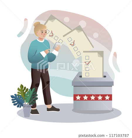 Woman is putting her vote in the ballot box 117103787