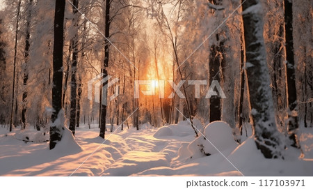 beautiful winter landscape, tree branches in snow covered forest, bright sunlight and beautiful nature beautiful winter landscape, tree branches in snow covered forest, bright sunlight and beautiful nature 117103971