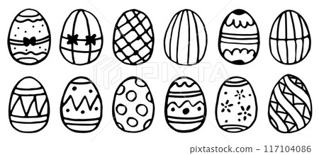Vector set of easter eggs in doodle style Vector set of easter eggs in doodle style 117104086