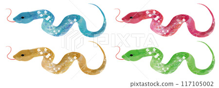 New Year's card design 2025 Year of the Snake New Year's card design Colorful snake hand-drawn Japanese-style brush illustration 117105002