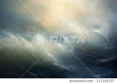 sea storm, dark dramatic stormy sky with cumulus clouds over waves for abstract background 117105237