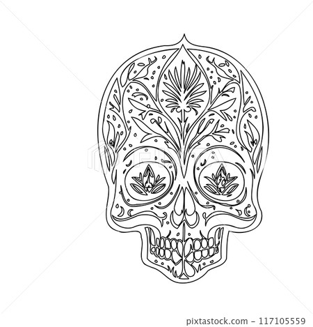 day of the dead skull outline illustration sketch  117105559