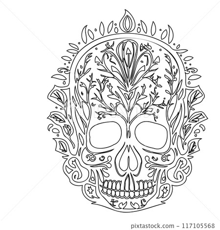 day of the dead skull outline illustration sketch  117105568