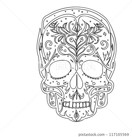 day of the dead skull outline illustration sketch  117105569