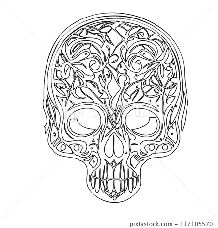 day of the dead skull outline illustration sketch  117105570
