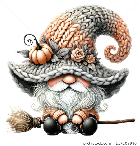 Adorable Halloween Gnome Watercolor Illustration - Pastel Witchy Gnome with Knitted Hat, Pumpkin, Broom - Whimsical Fall Clipart for Seasonal Projects Adorable Halloween Gnome Watercolor Illustration - Pastel Witchy Gnome with Knitted Hat, Pumpkin, Broom - Whimsical Fall Clipart for Seasonal Projects 117105986
