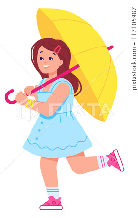Pretty girl with yellow umbrella. Summer outdoor kid Pretty girl with yellow umbrella. Summer outdoor kid 117105987
