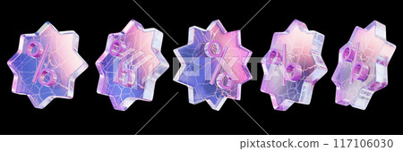 3D sale glass sticker icon set, crystal winter shopping discount offer, promotional special badge.  117106030