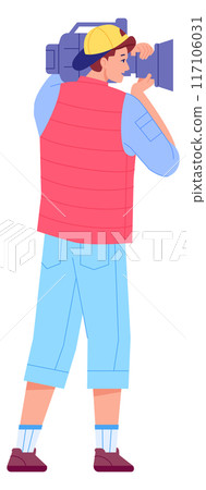 Professional operator color character. Man with video camera 117106031