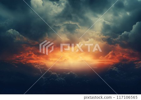 beautiful dark sunset sky with cumulus clouds aerial view for abstract background 117106565