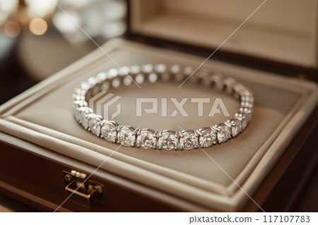 Elegant diamond tennis bracelet in luxury display box 117107783
