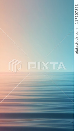 Pastel colors of calm radiant sea waves at sunset. 117107838
