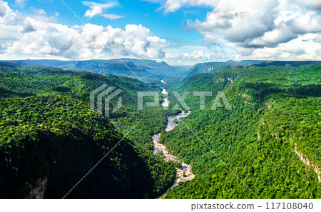 Aerial view of the Potaro river valley near Kaieteur Falls in Guyana, South America Aerial view of the Potaro river valley near Kaieteur Falls in Guyana, South America 117108040
