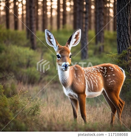Illustration of a cute deer staring at you in the forest 117108088