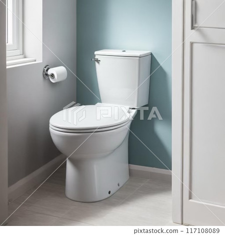 A spotlessly clean and tidy toilet 117108089