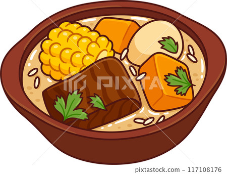 Cazuela traditional Chilean beef soup 117108176