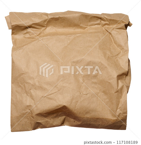 Brown kraft paper bag for packaging products in stores on an isolated background 117108189