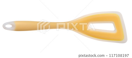 Yellow silicone kitchen spatula on isolated background 117108197