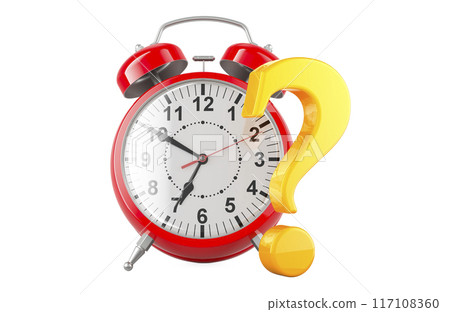 Alarm clock with question mark, 3D rendering 117108360