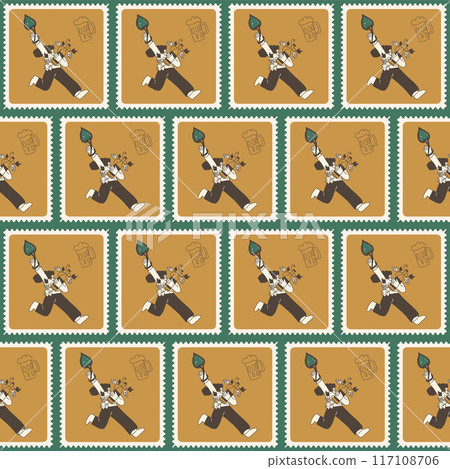 Oktoberfest checked seamless pattern. Character bento box repeat background. Beer festival retro stamps endless design. Vector hand drawn illustration. Oktoberfest checked seamless pattern. Character bento box repeat background. Beer festival retro stamps endless design. Vector hand drawn illustration. 117108706
