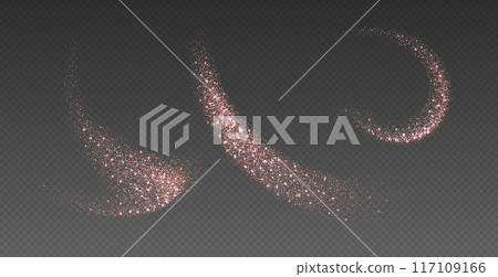 Rose gold glitter splashes, shiny star dust explosion, shimmer spray effect, festive holiday particles 117109166