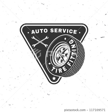 Auto service logo, emblems, badges and icons. Tire fitting. Vector. Service car repair, restoration and car club design elements. 117109571
