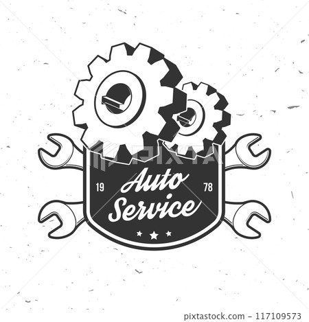 Auto service logo, emblems, badges and icons. Vector. Service car repair, restoration and car club design elements. Auto service logo, emblems, badges and icons. Vector. Service car repair, restoration and car club design elements. 117109573