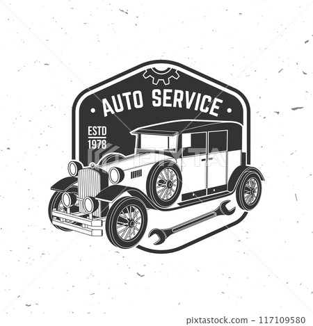 Auto service logo, emblems, badges and icons. Vector. Service car repair, restoration and car club design elements. Auto service logo, emblems, badges and icons. Vector. Service car repair, restoration and car club design elements. 117109580