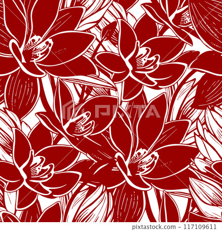 seamless red and white floral pattern, monochrome ornament, design, texture seamless red and white floral pattern, monochrome ornament, design, texture 117109611